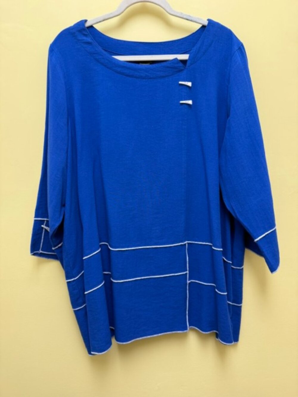 Ali Miles Women’s 2XL Royal Blue 100% Linen asymmetric neck tunic top.
